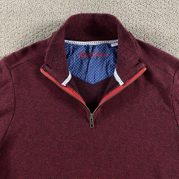 Robert Graham Sweater Men's Medium Pullover 1/4 Zip Burgundy Red Knit Cotton - Picture 4 of 11